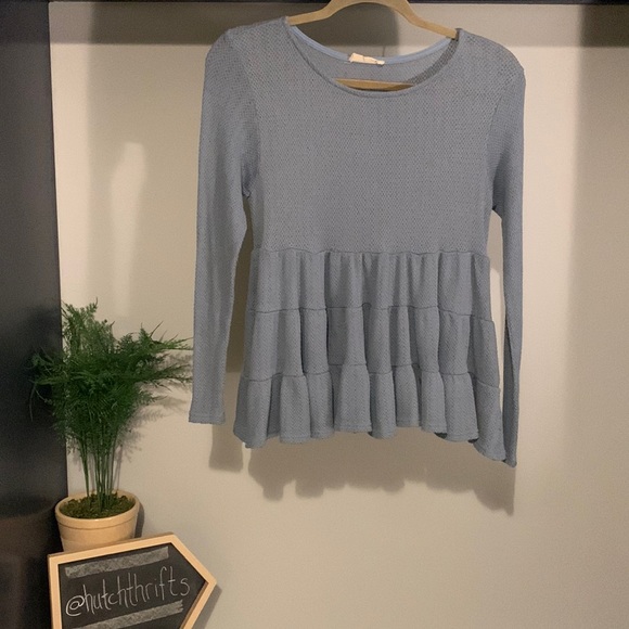 Altar'd State Tops - Altar’s State Knit Ruffled Top Blue Size M